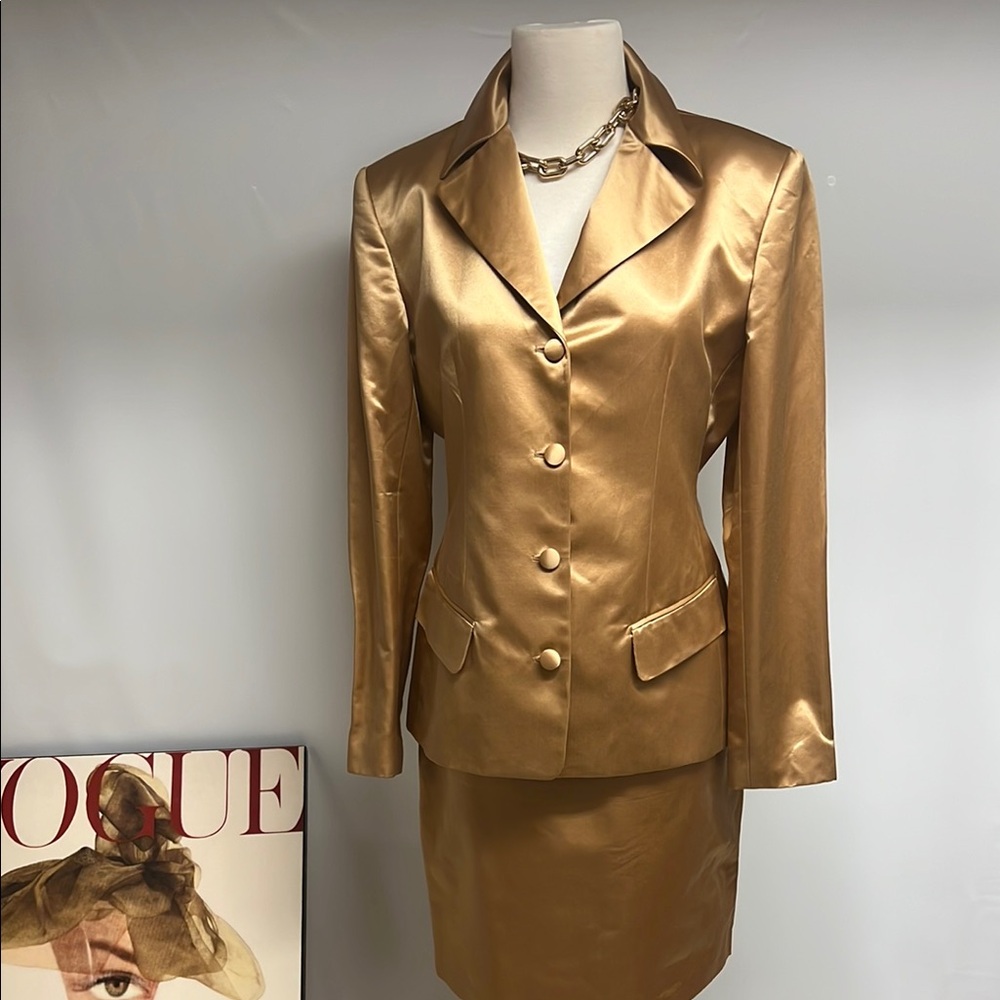 Anne Klein Gold Blazer & Skirt Set. Made in USA